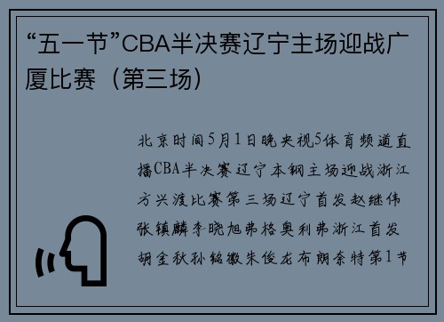 “五一节”CBA半决赛辽宁主场迎战广厦比赛（第三场）